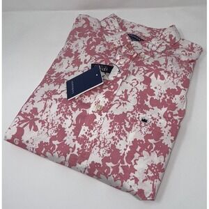 Crown Ivy Motion Flex Mens XL Floral Pink WhiteSoft Short Sleeve Button Up Shirt